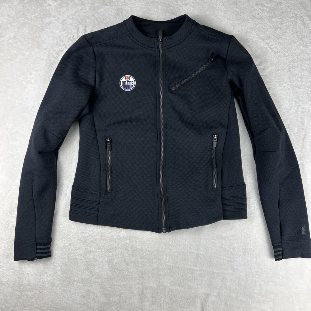 adidas Black Edmonton Oilers Moto Full-Zip -Jacket Womens Size Medium